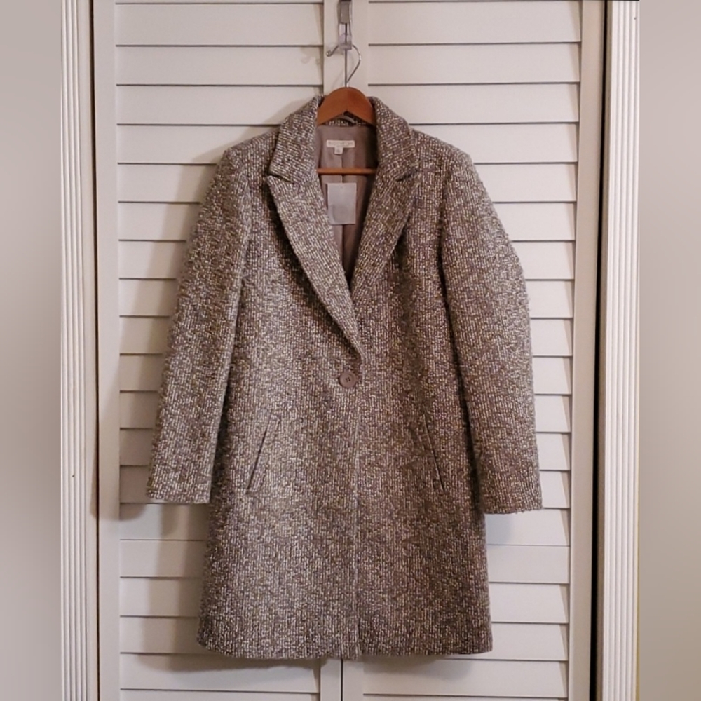 Tweed Twill Wool Blend Coat, Beige Tone Colors Eva Mendes NY&Co  Size Large